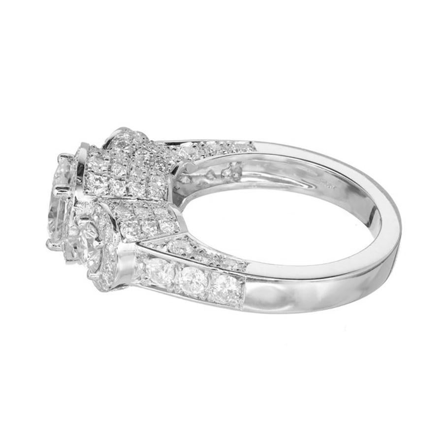 Peter Suchy GIA 1.96 Carat Diamond Halo Three-Stone Platinum Engagement Ring For Sale 1