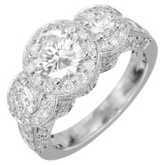 Peter Suchy GIA 1.96 Carat Diamond Halo Three-Stone Platinum Engagement Ring