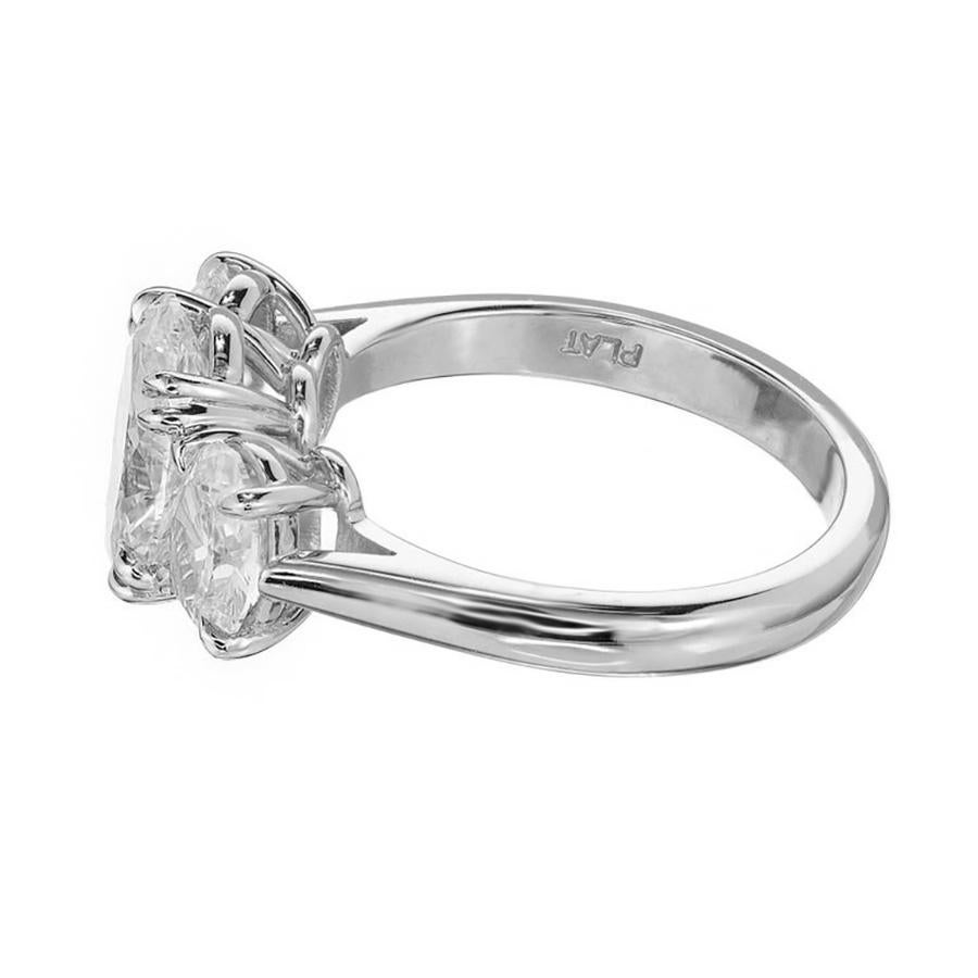 Peter Suchy GIA 2.01 Carat Oval Diamond Platinum Three-Stone Engagement Ring For Sale 1