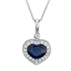 Peter Suchy GIA 2.01 Carat Sapphire Diamond 14k White Gold Heart Shape Necklace
