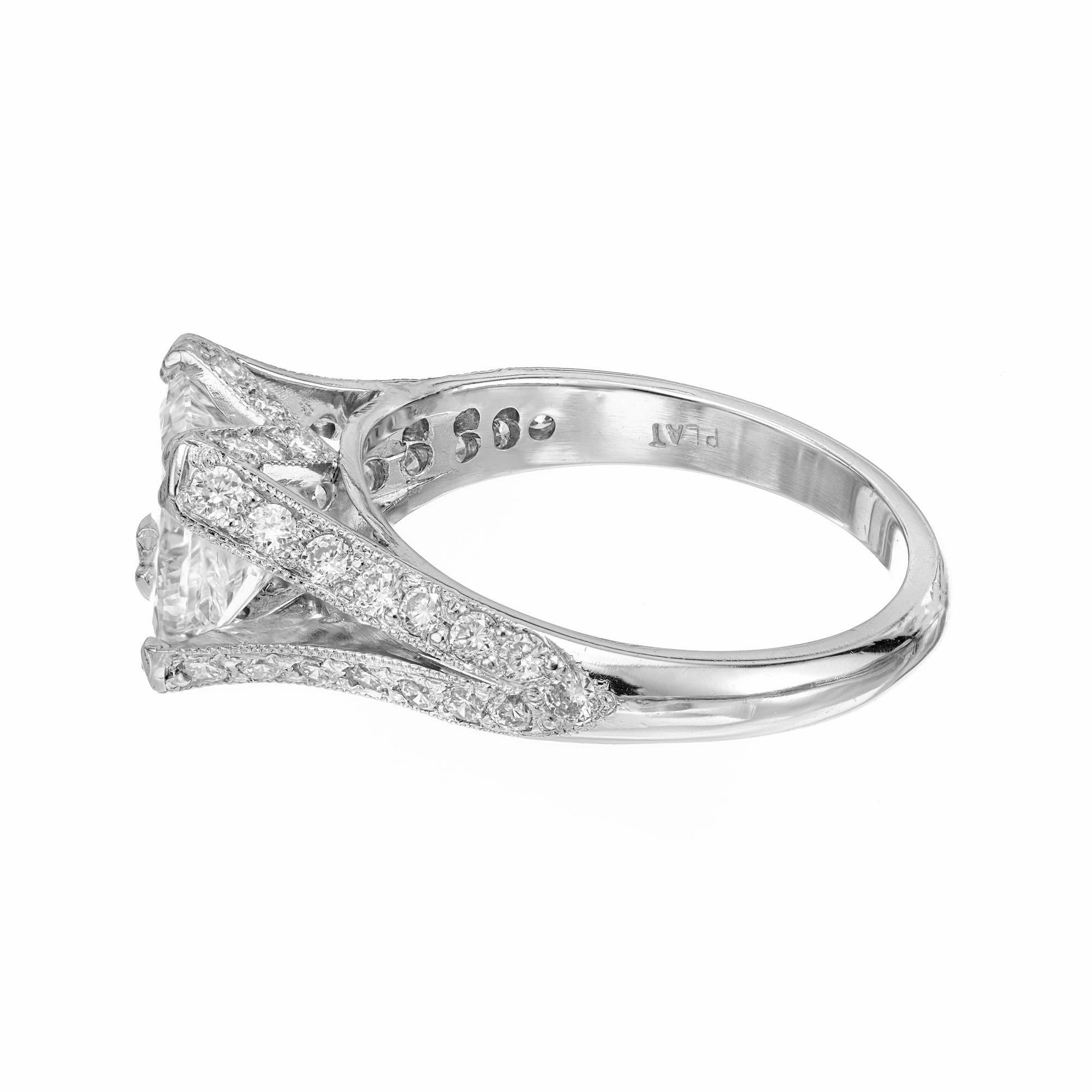 Princess Cut Peter Suchy GIA 2.02 Carat Diamond Platinum Split Shank Engagement Ring For Sale
