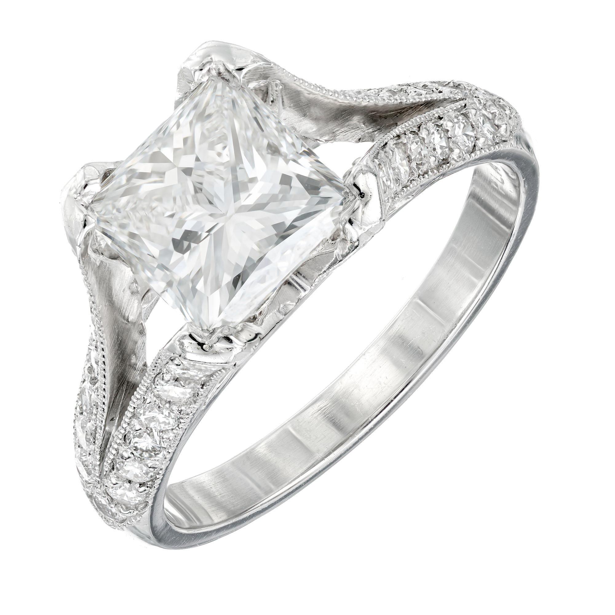 Verlobungsring mit GIA 2,02 Karat Diamant in Platin mit geteiltem Schaft von Peter Suchy