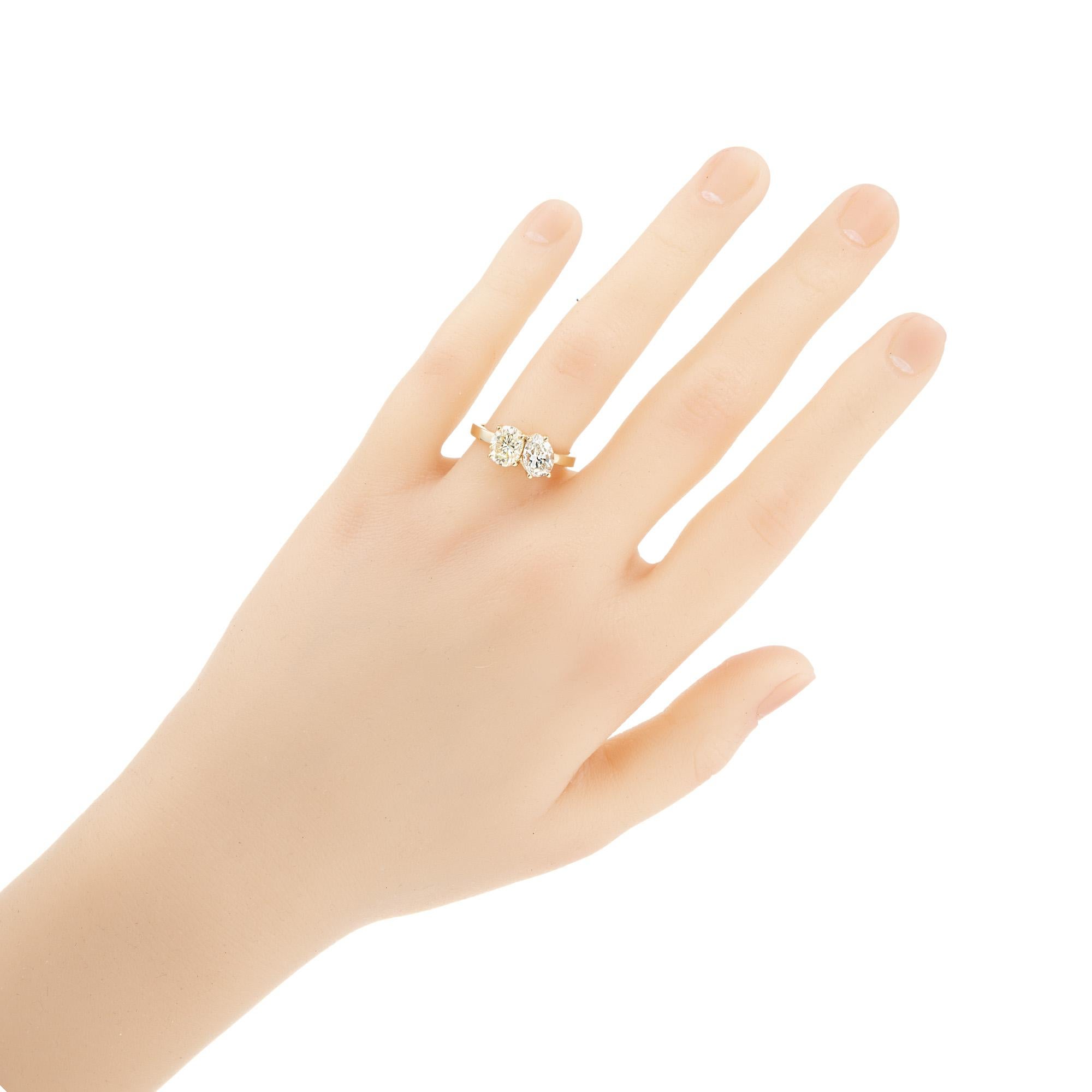 Peter Suchy GIA 2.10 Carat Diamond Yellow Gold Toe et Moi Engagement Ring For Sale 4