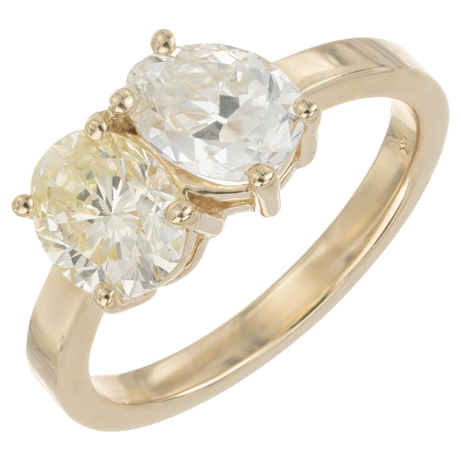 Peter Suchy GIA 2.10 Carat Diamond Yellow Gold Toe et Moi Engagement Ring For Sale