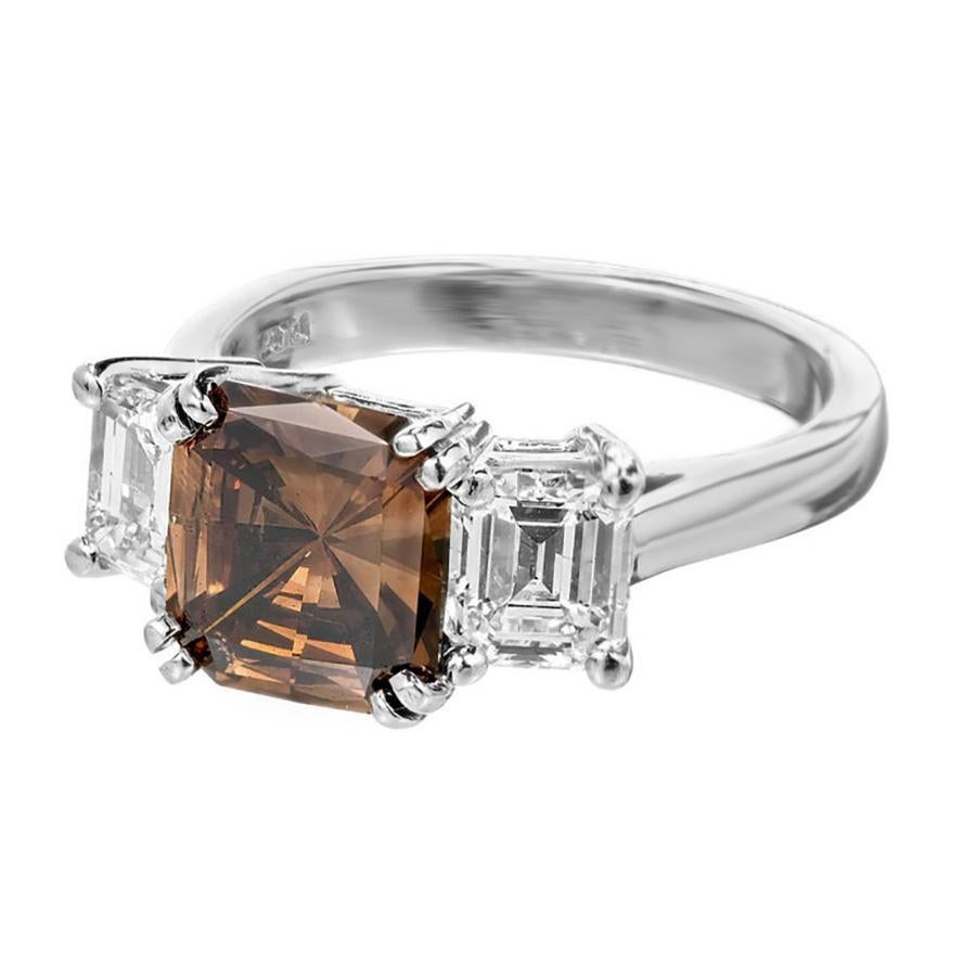 Peter Suchy GIA 2.14 Carat Brown Diamond Platinum Three-Stone Engagement Ring In New Condition For Sale In Stamford, CT