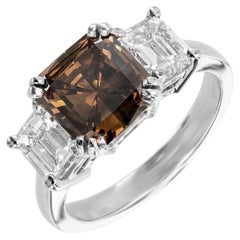 Peter Suchy GIA Bague de fiançailles à trois pierres en platine avec diamant Brown de 2,14 carats