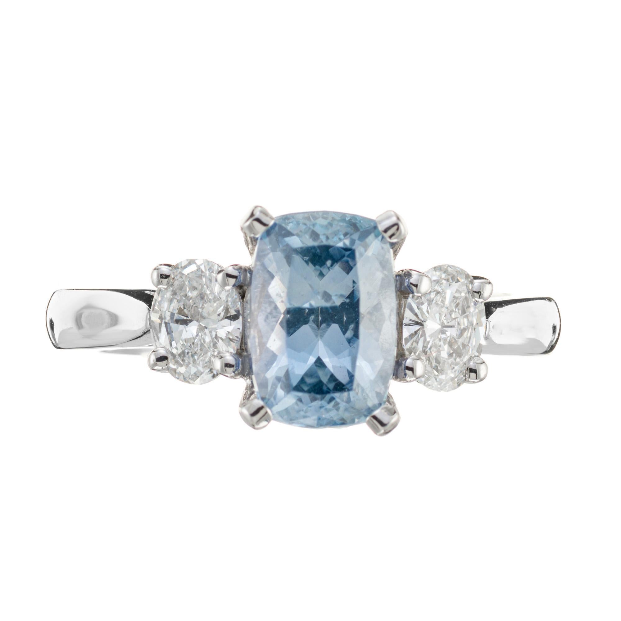 Cushion Cut Peter Suchy GIA 2.23 Carat Sapphire Diamond Platinum Three-Stone Engagement Ring For Sale
