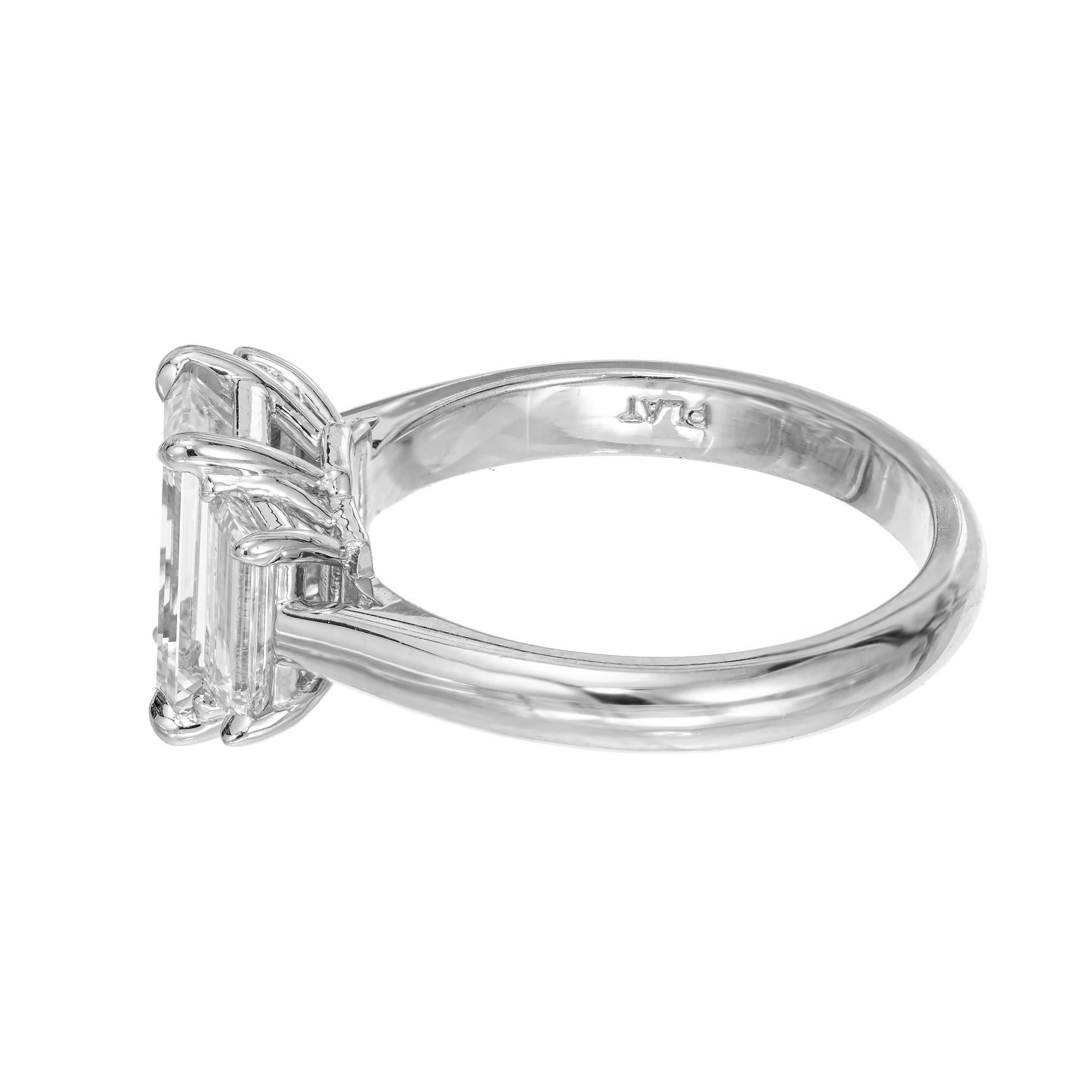 Emerald Cut Peter Suchy GIA 2.41 Carat Diamond Platinum Three-Stone Engagement Ring For Sale