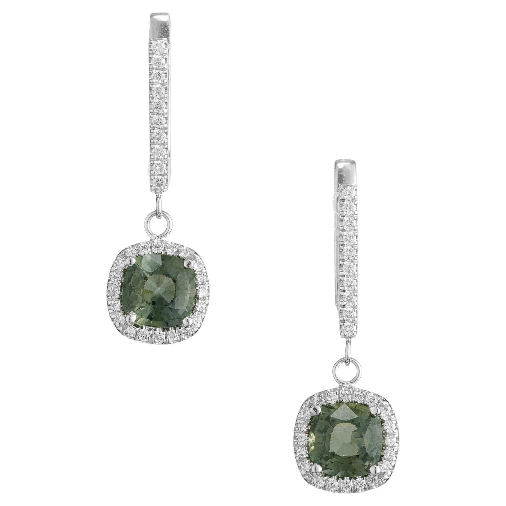 Peter Suchy GIA 2.43 Carat Sapphire Diamond White Gold Dangle Earrings  For Sale