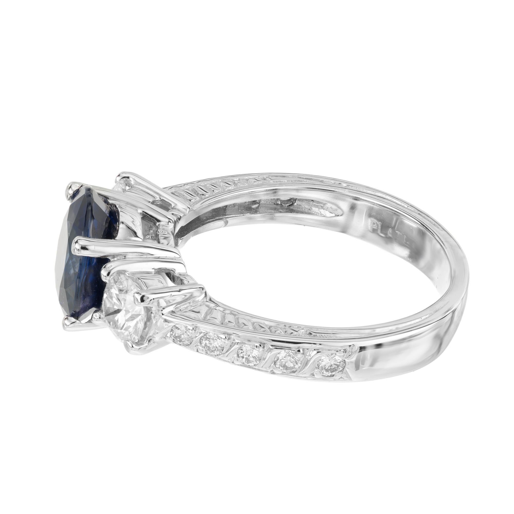 Women's Peter Suchy GIA 2.48 Carat Blue Sapphire Diamond Platinum Engagement Ring For Sale