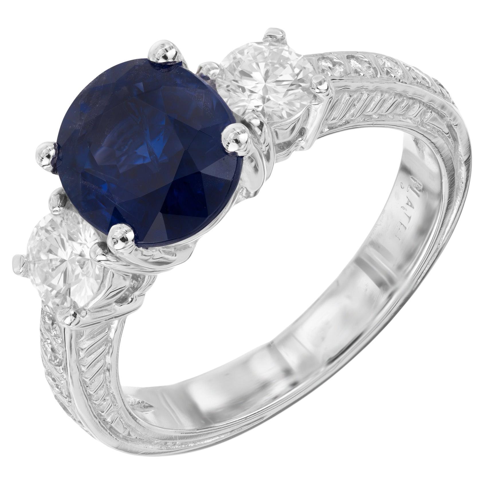 Peter Suchy GIA 2.48 Carat Blue Sapphire Diamond Platinum Engagement Ring