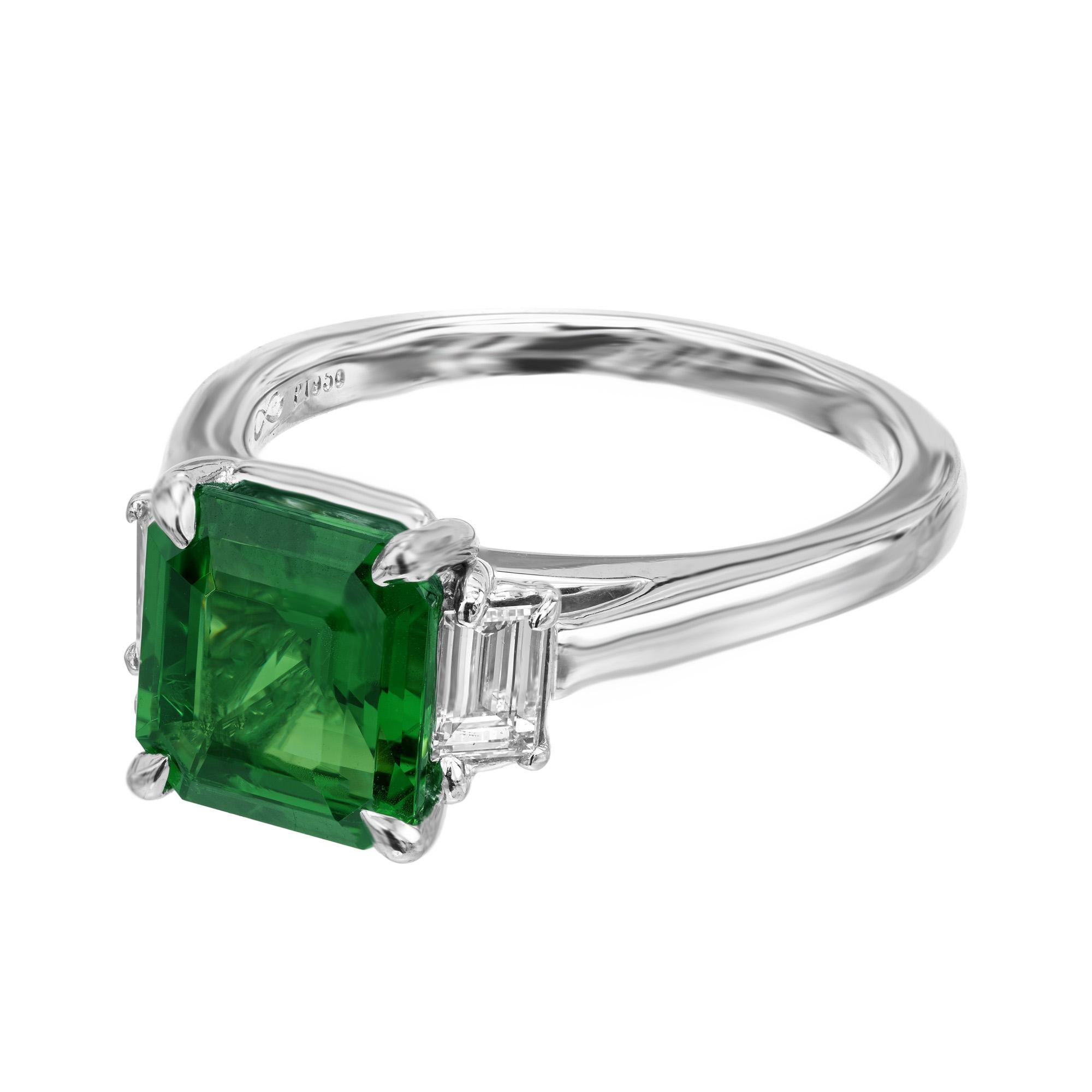 Octagon Cut Peter Suchy GIA 2.59 Carat Octogonal Tsavorite Garnet Diamond Engagement Ring For Sale