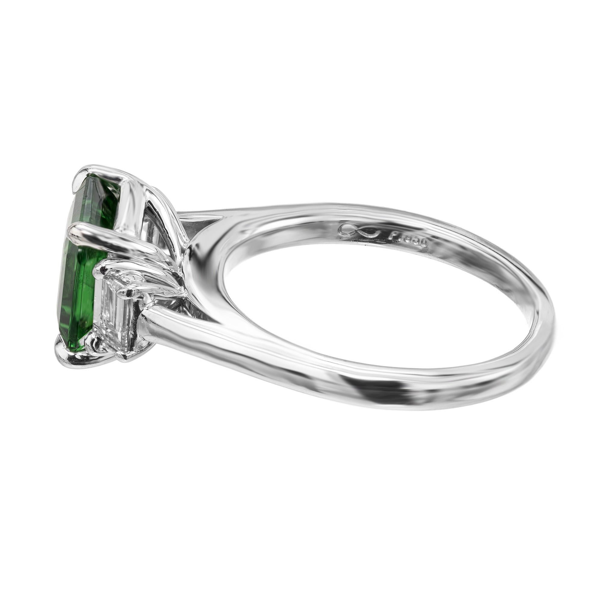 Women's Peter Suchy GIA 2.59 Carat Octogonal Tsavorite Garnet Diamond Engagement Ring For Sale