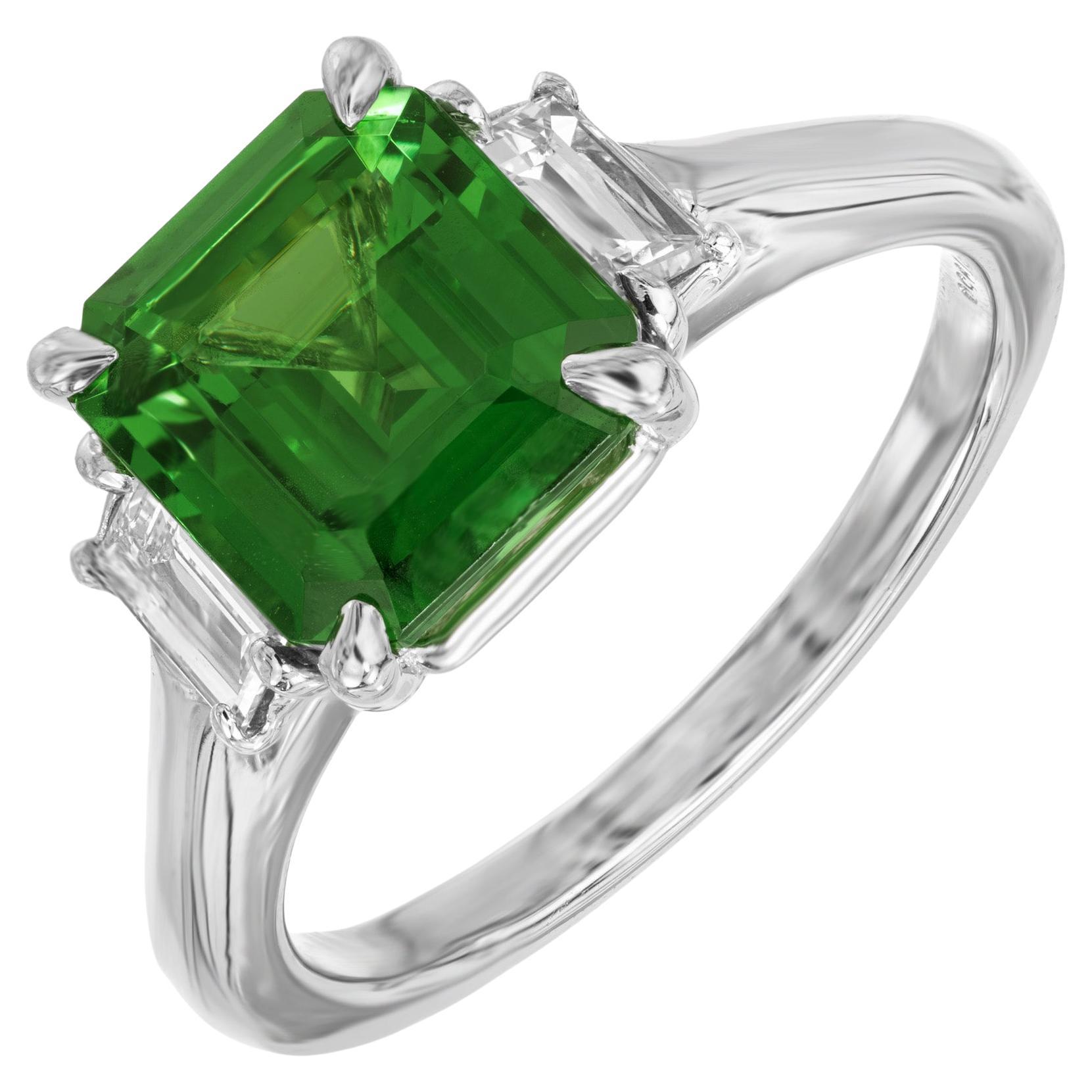 Peter Suchy GIA 2.59 Carat Octogonal Tsavorite Garnet Diamond Engagement Ring For Sale