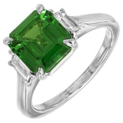 Peter Suchy GIA 2.59 Carat Octogonal Tsavorite Garnet Diamond Engagement Ring