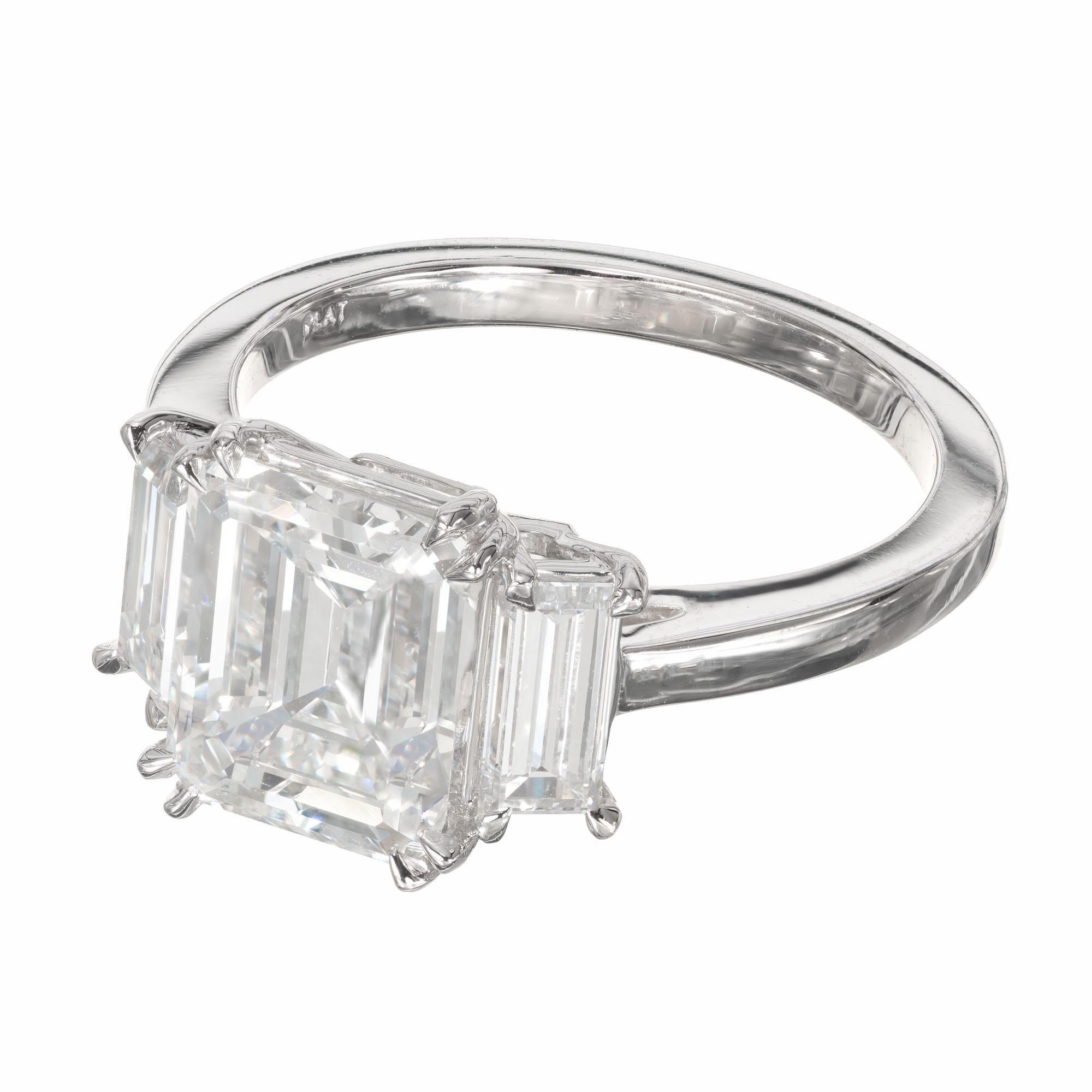 Emerald Cut Peter Suchy GIA 2.69 Carat Diamond Platinum Three-Stone Engagement Ring