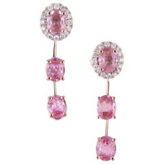 Peter Suchy GIA 2.70 Carat Pink Sapphire Diamond Halo Rose Gold Dangle Earrings