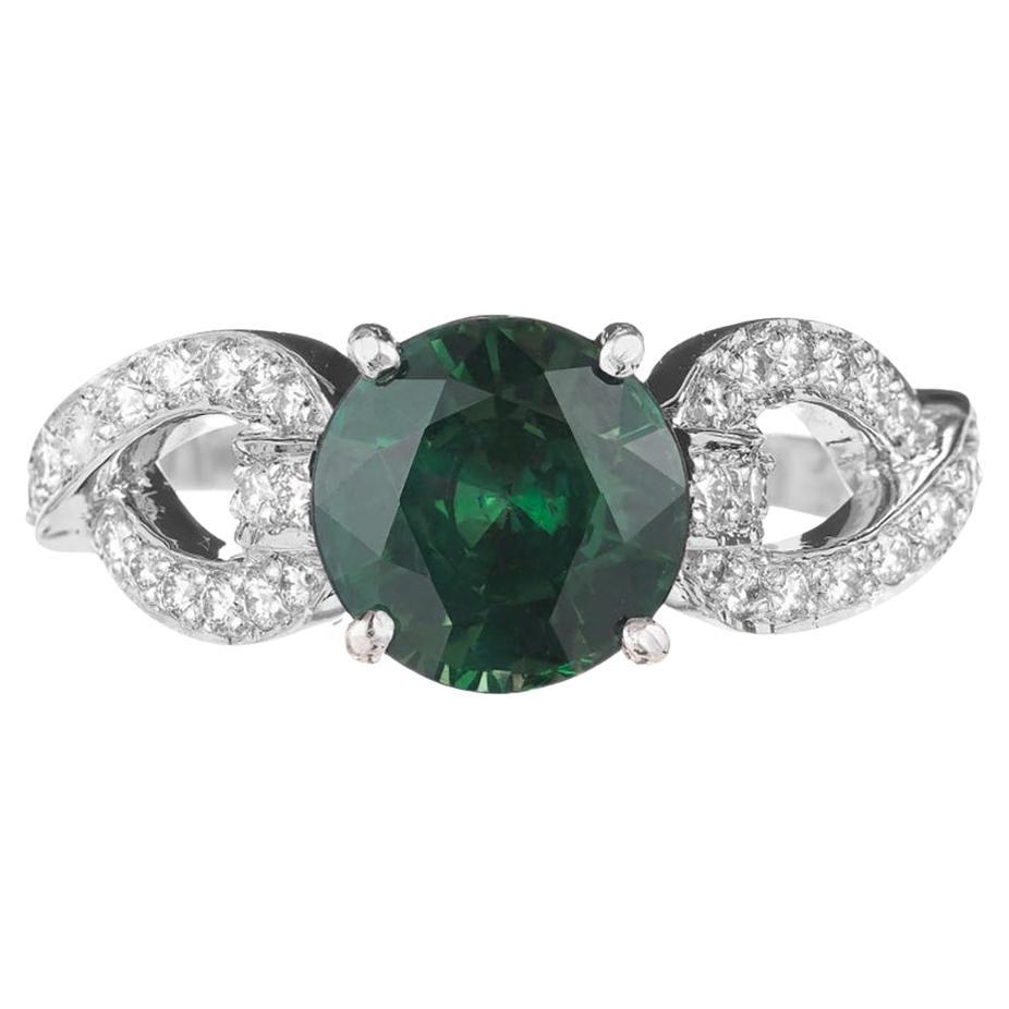 Peter Suchy GIA Anillo de compromiso de platino con diamante y zafiro redondo de 2,70 quilates