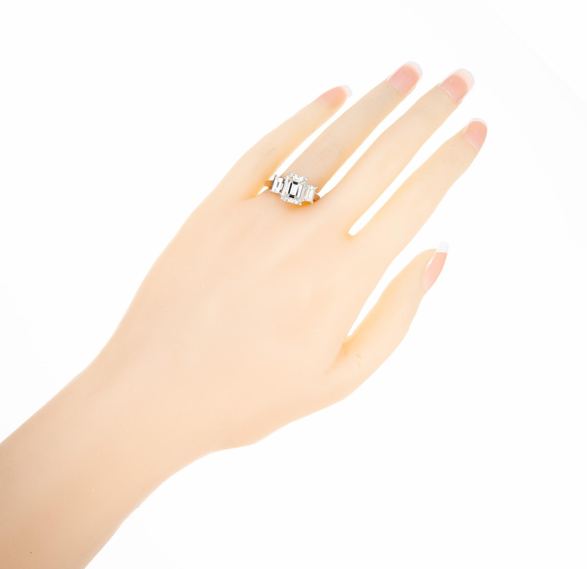 Peter Suchy Gia 3.00 Carat Emerald Diamond Platinum Three-Stone Engagement Ring  For Sale 5