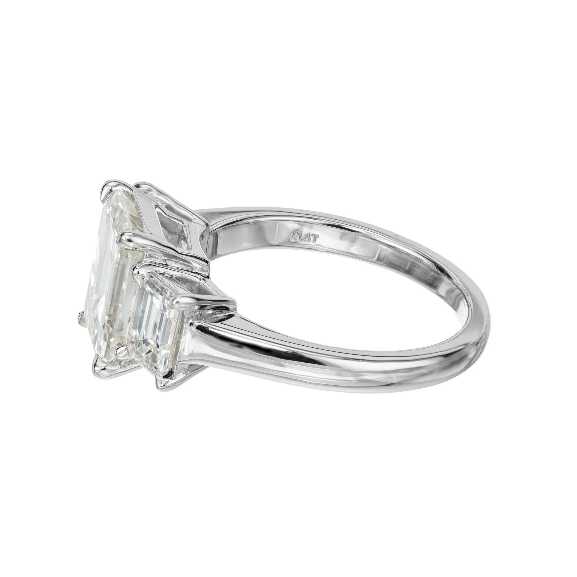 Peter Suchy Gia 3.00 Carat Emerald Diamond Platinum Three-Stone Engagement Ring  For Sale 2