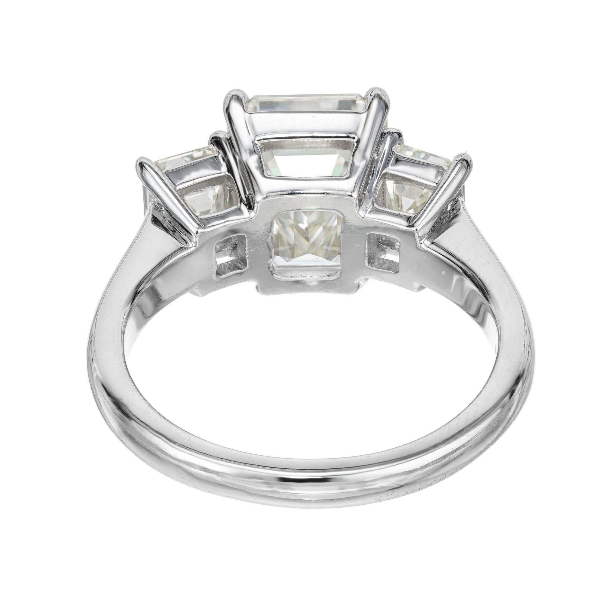Peter Suchy Gia 3.00 Carat Emerald Diamond Platinum Three-Stone Engagement Ring  For Sale 3