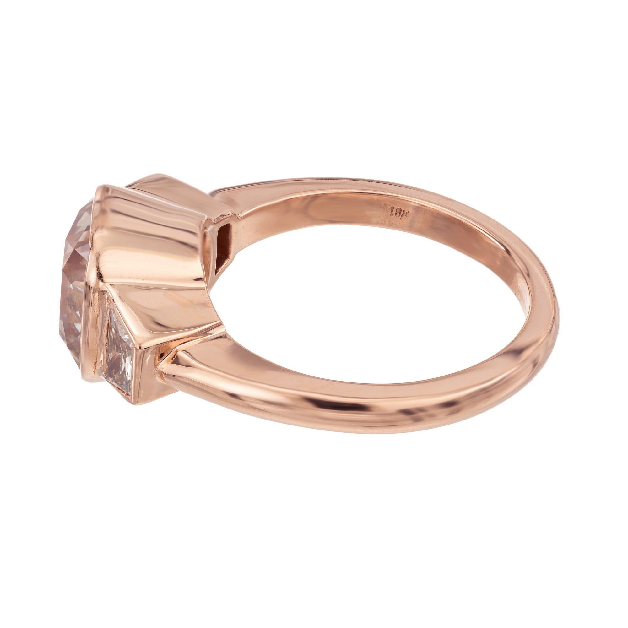 Cushion Cut Peter Suchy GIA 3.01 Carat Diamond Rose Gold Three-Stone Engagment Ring For Sale