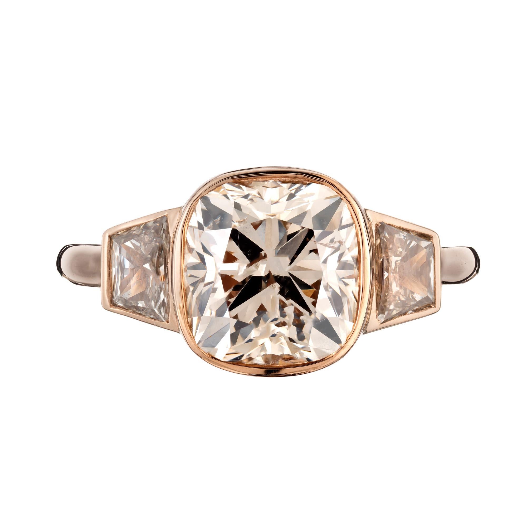 Peter Suchy GIA 3.01 Carat Diamond Rose Gold Three-Stone Engagment Ring For Sale 1