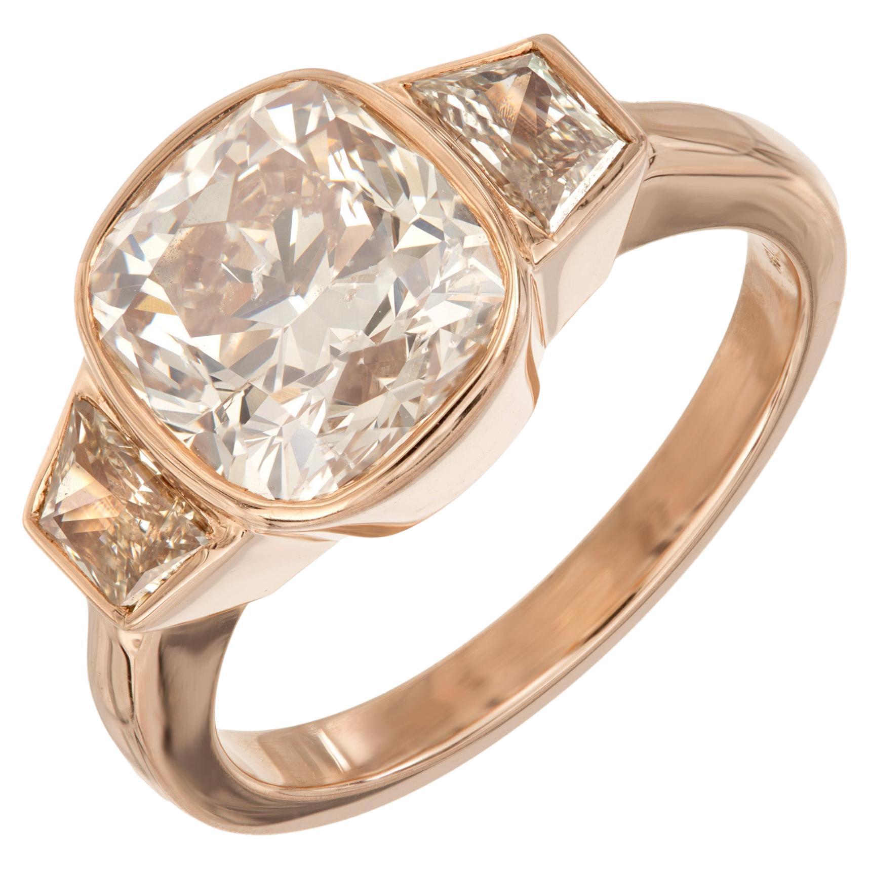 Peter Suchy GIA 3.01 Carat Diamond Rose Gold Three-Stone Engagment Ring For Sale