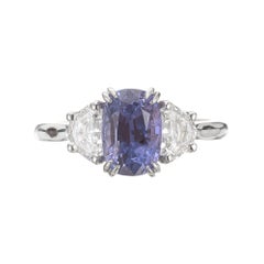 Peter Suchy GIA 3.07 Carat Sapphire Diamond Platinum Three-Stone Engagement Ring