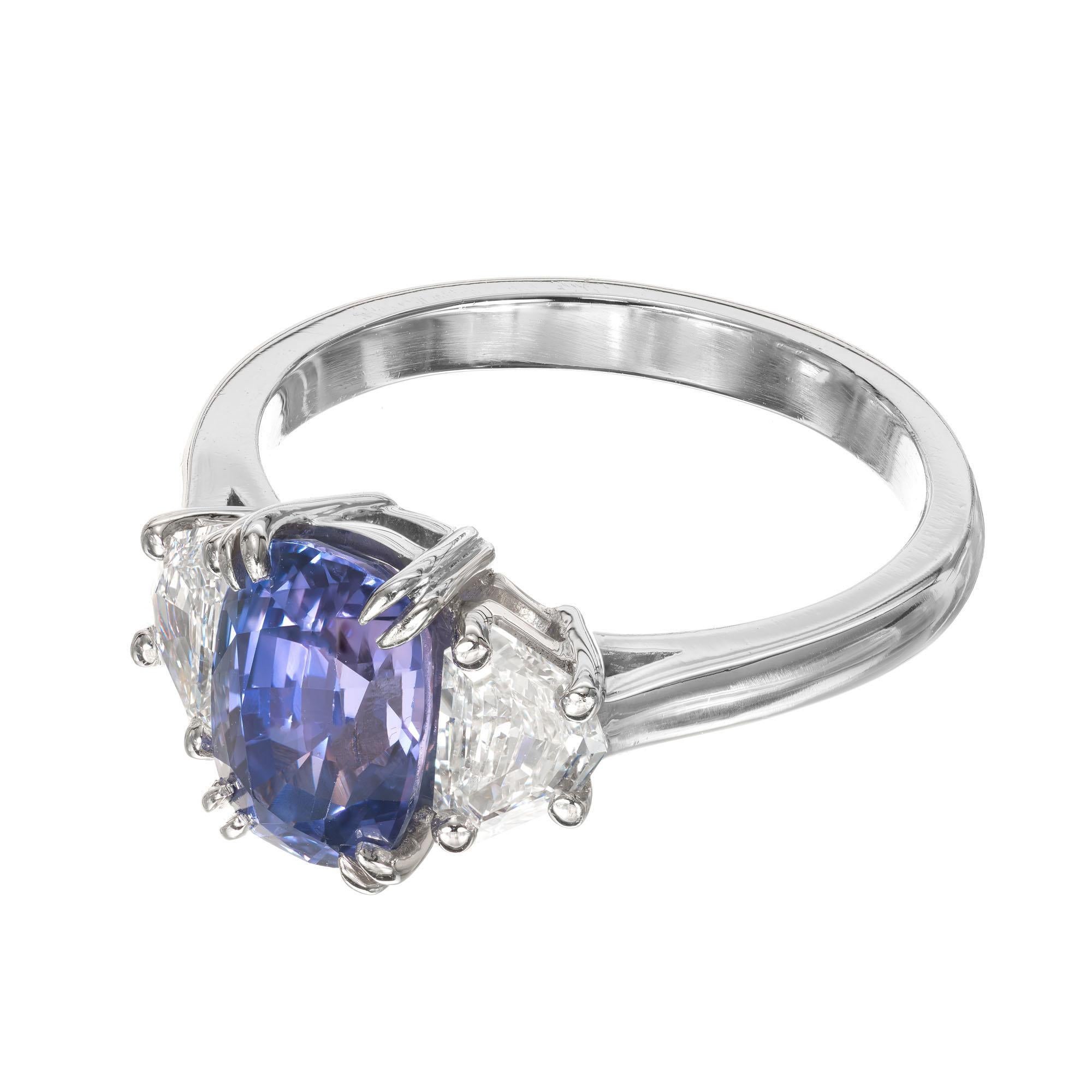 Peter Suchy GIA 3.07 Carat Sapphire Diamond Platinum Three-Stone Engagement Ring In New Condition For Sale In Stamford, CT
