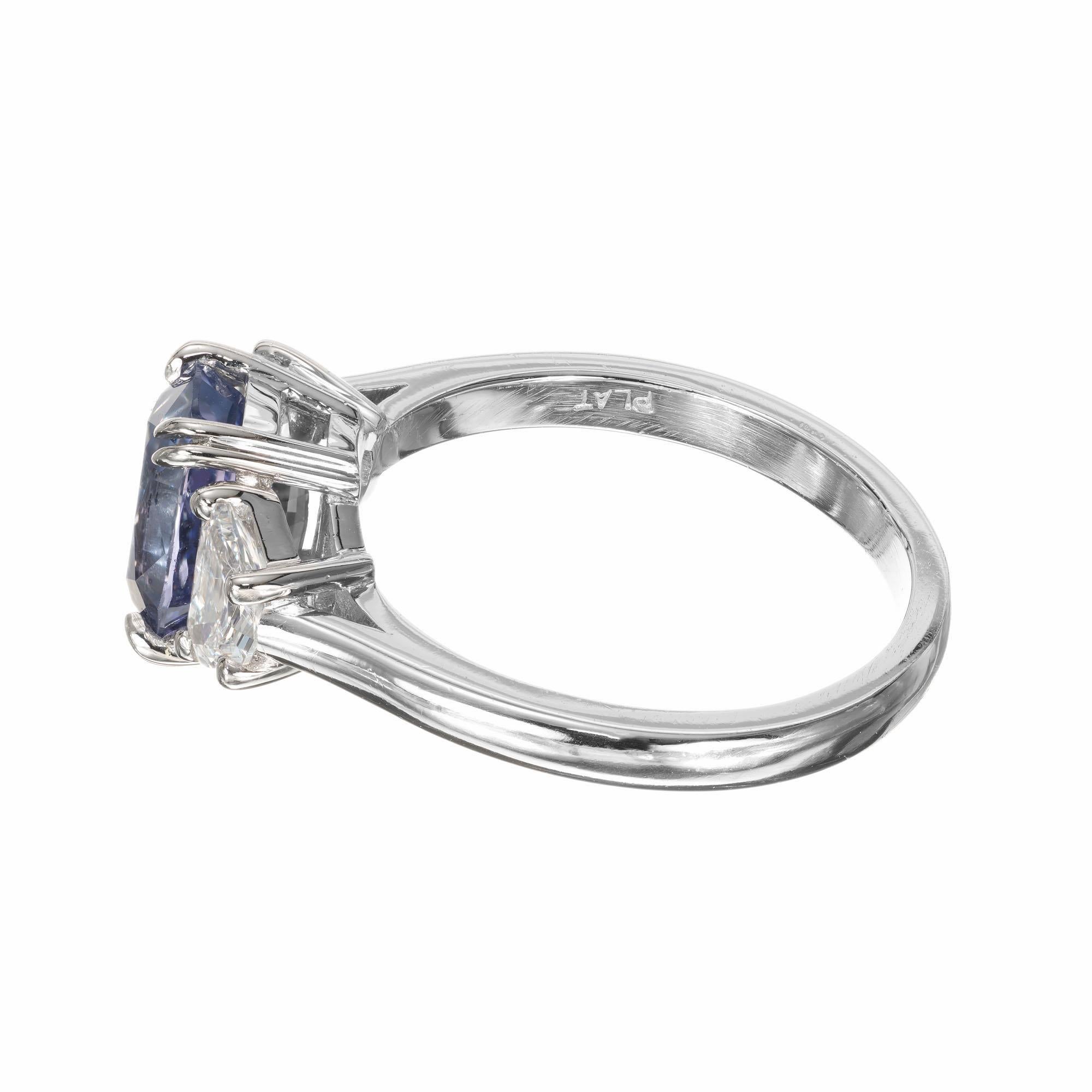 Women's Peter Suchy GIA 3.07 Carat Sapphire Diamond Platinum Three-Stone Engagement Ring For Sale