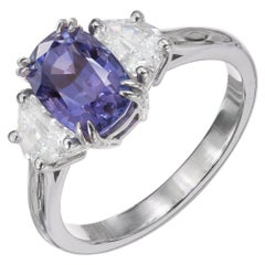 Peter Suchy GIA 3.07 Carat Sapphire Diamond Platinum Three-Stone Engagement Ring