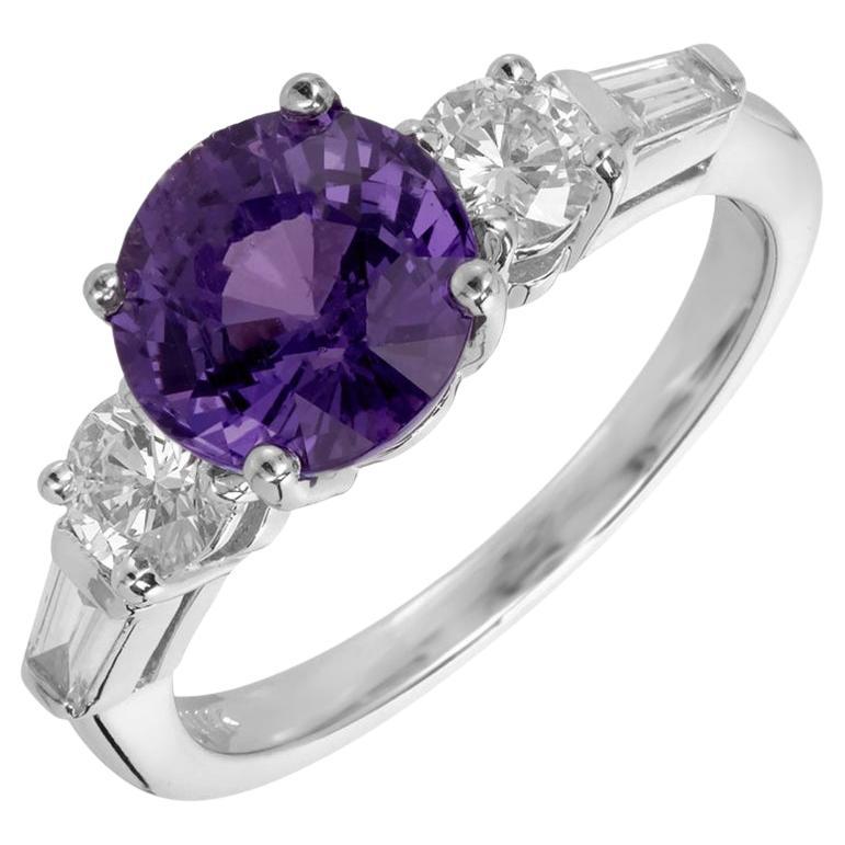 Peter Suchy GIA 3.18 Carat Natural Purple Sapphire Diamond Gold Engagement Ring For Sale