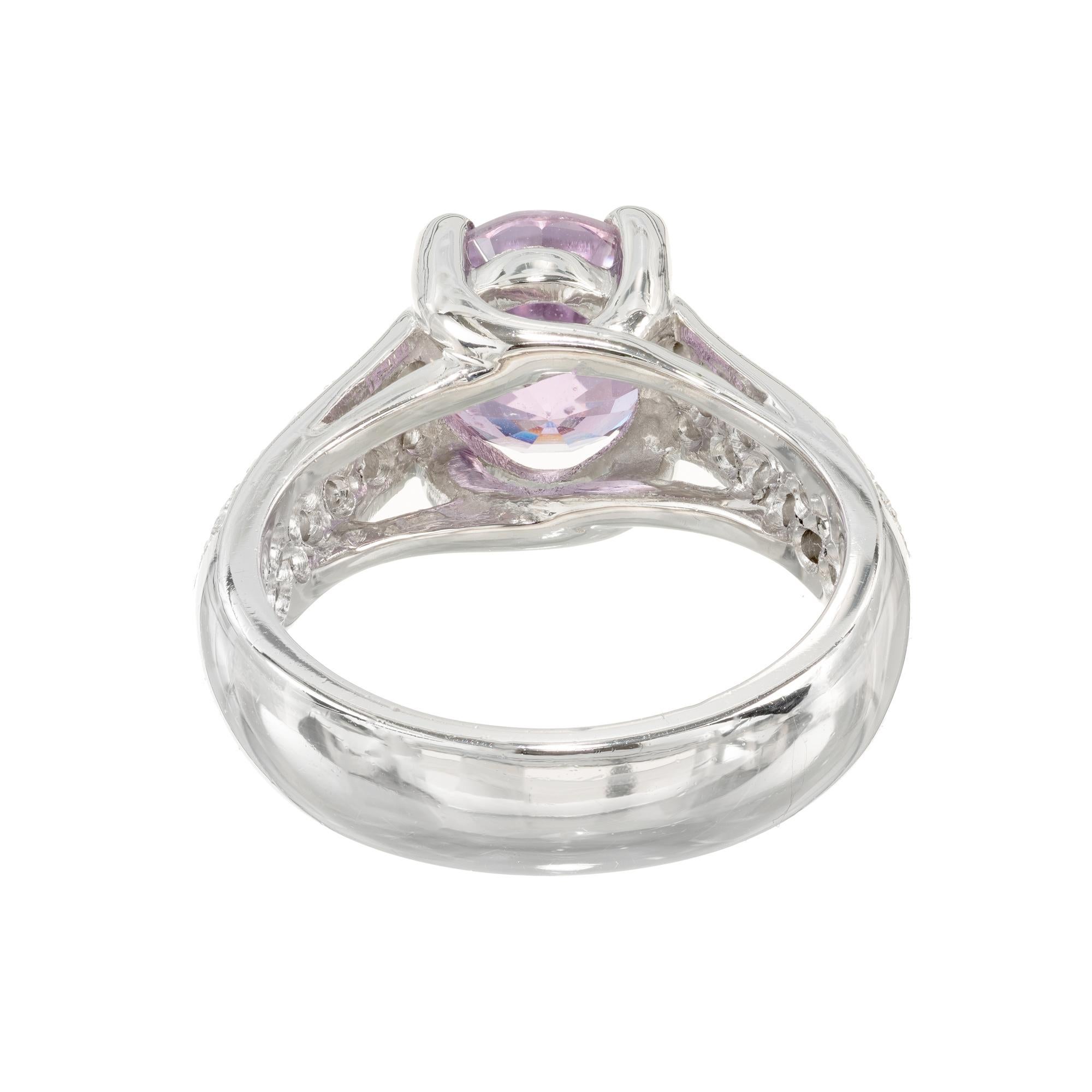 Round Cut GIA 3.18 Carat Purple Sapphire Diamond Engagement Platinum Ring For Sale