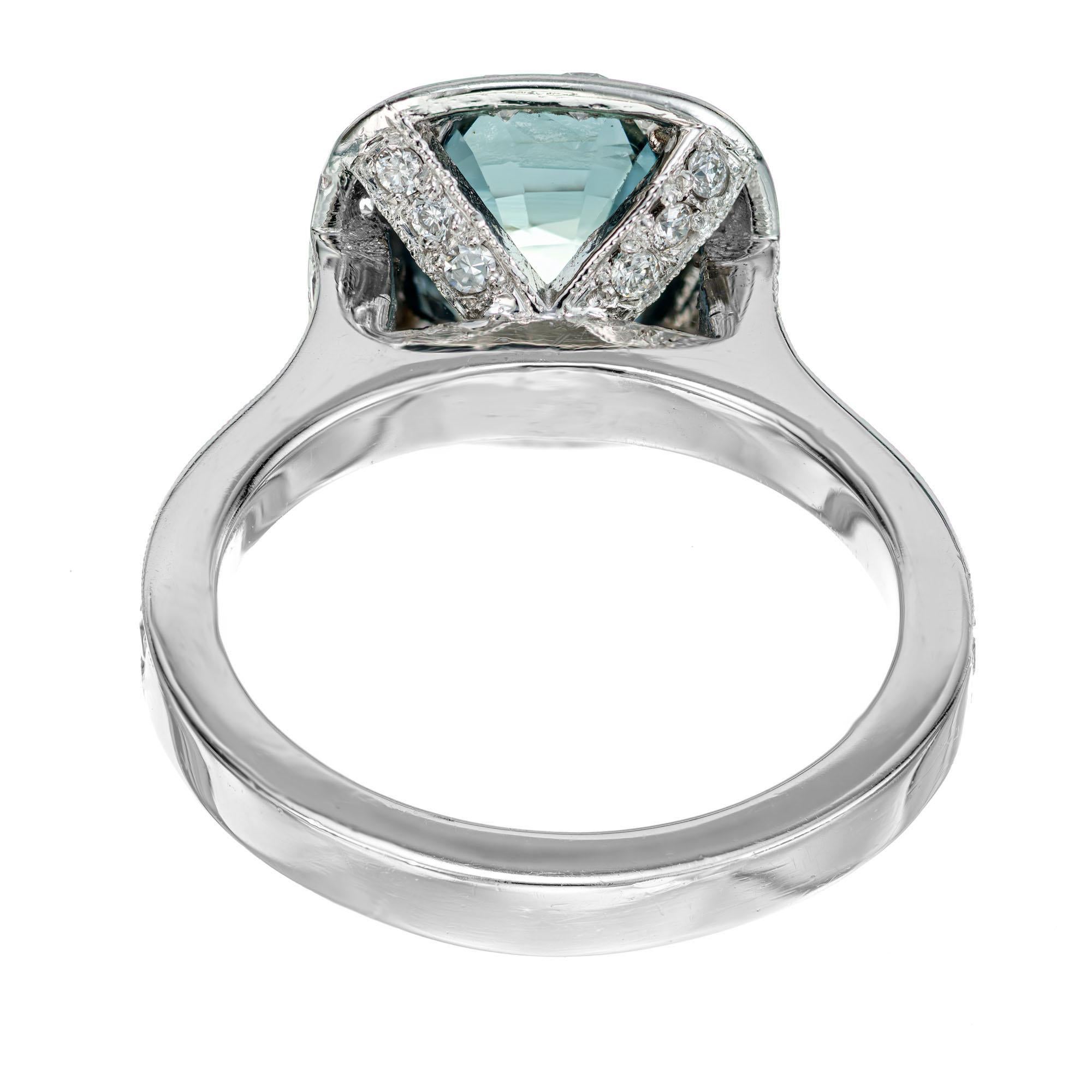 Peter Suchy, bague de fiançailles halo en platine avec saphir de 3,20 carats certifié GIA et diamants en vente 1