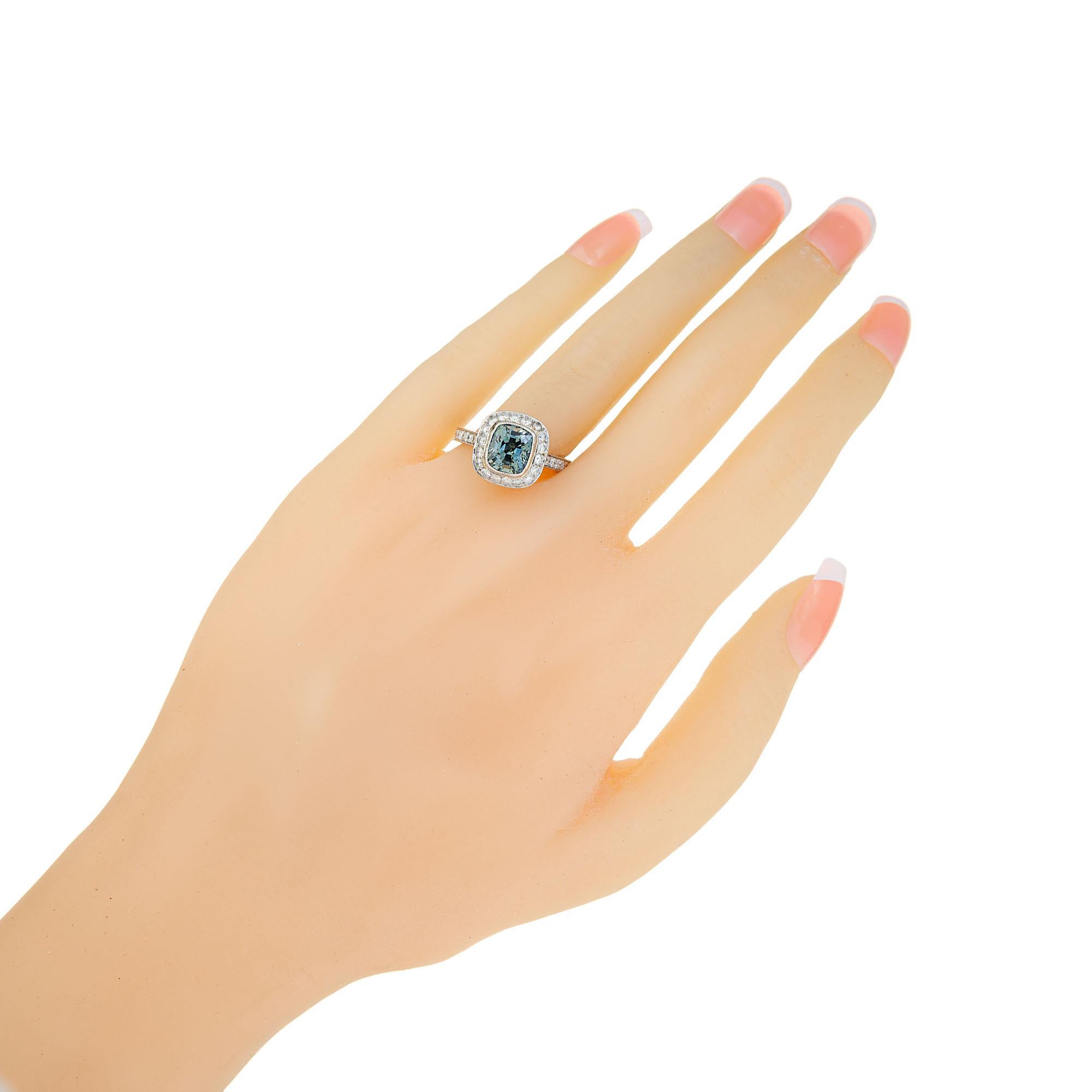 Peter Suchy GIA 3,20 Karat Saphir Diamant Platin Halo Verlobungsring im Angebot 3