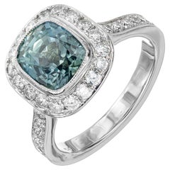 Peter Suchy GIA 3.20 Carat Sapphire Diamond Platinum Halo Engagement Ring
