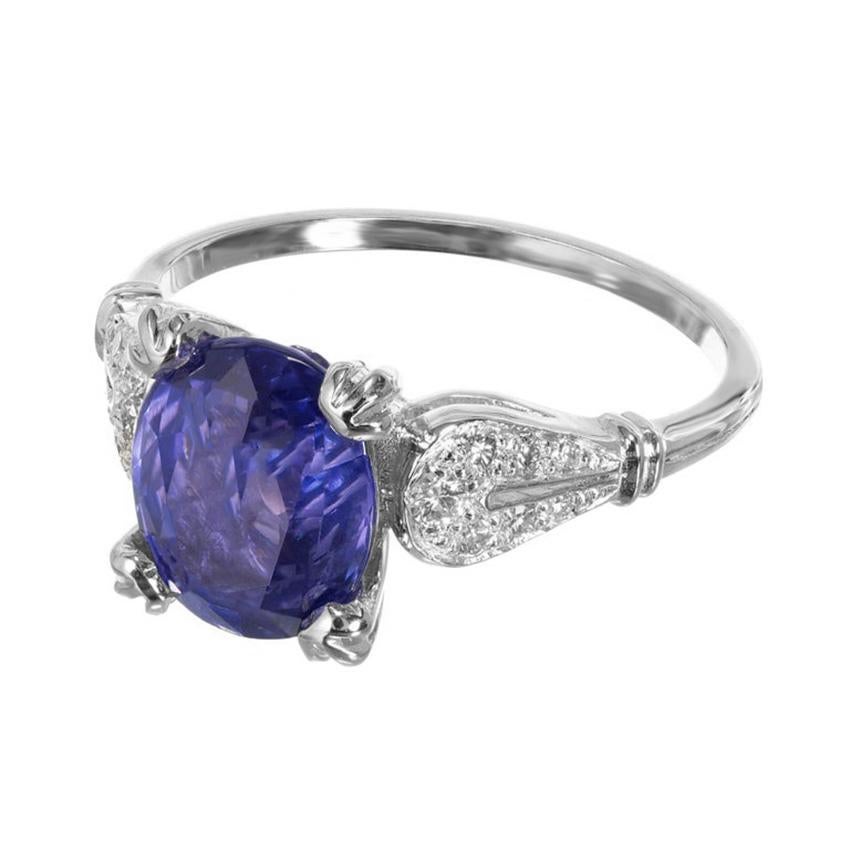 Oval Cut Peter Suchy GIA 3.22 Carat Violet Sapphire Diamond Platinum Engagement Ring For Sale
