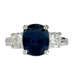 Peter Suchy GIA 3.24 Carat Blue Sapphire Diamond Three-Stone Engagement Ring