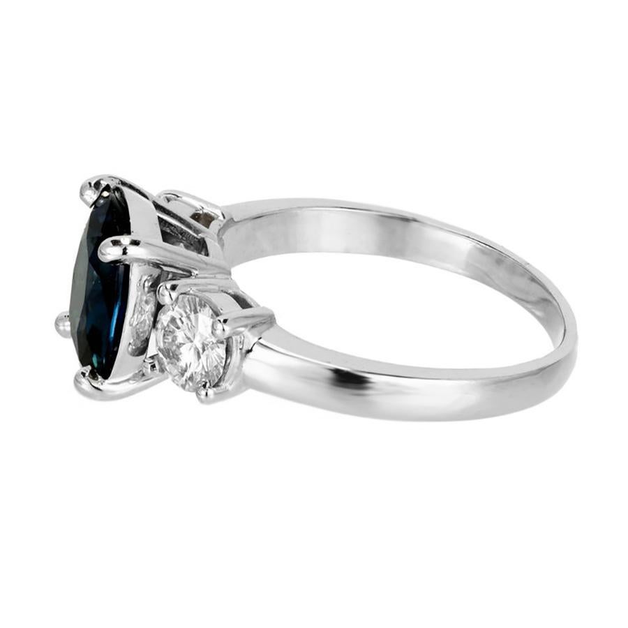 Women's Peter Suchy GIA 3.24 Carat Blue Sapphire Diamond Three-Stone Engagement Ring For Sale