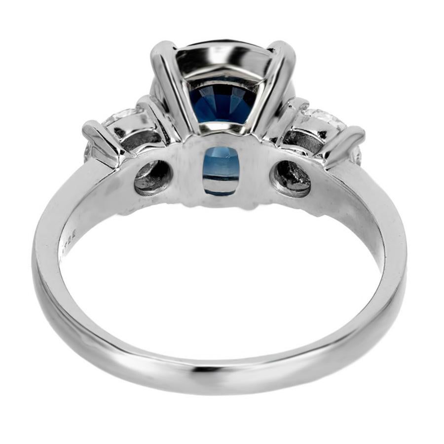 Peter Suchy GIA 3.24 Carat Blue Sapphire Diamond Three-Stone Engagement Ring For Sale 1