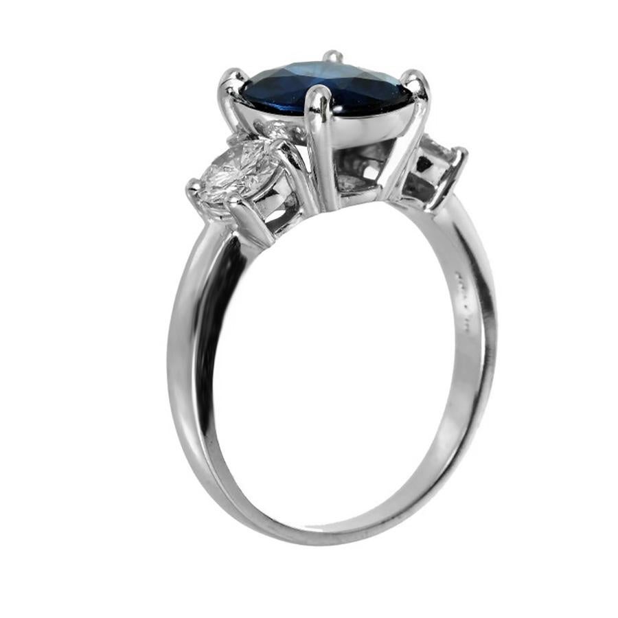 Peter Suchy GIA 3.24 Carat Blue Sapphire Diamond Three-Stone Engagement Ring For Sale 2