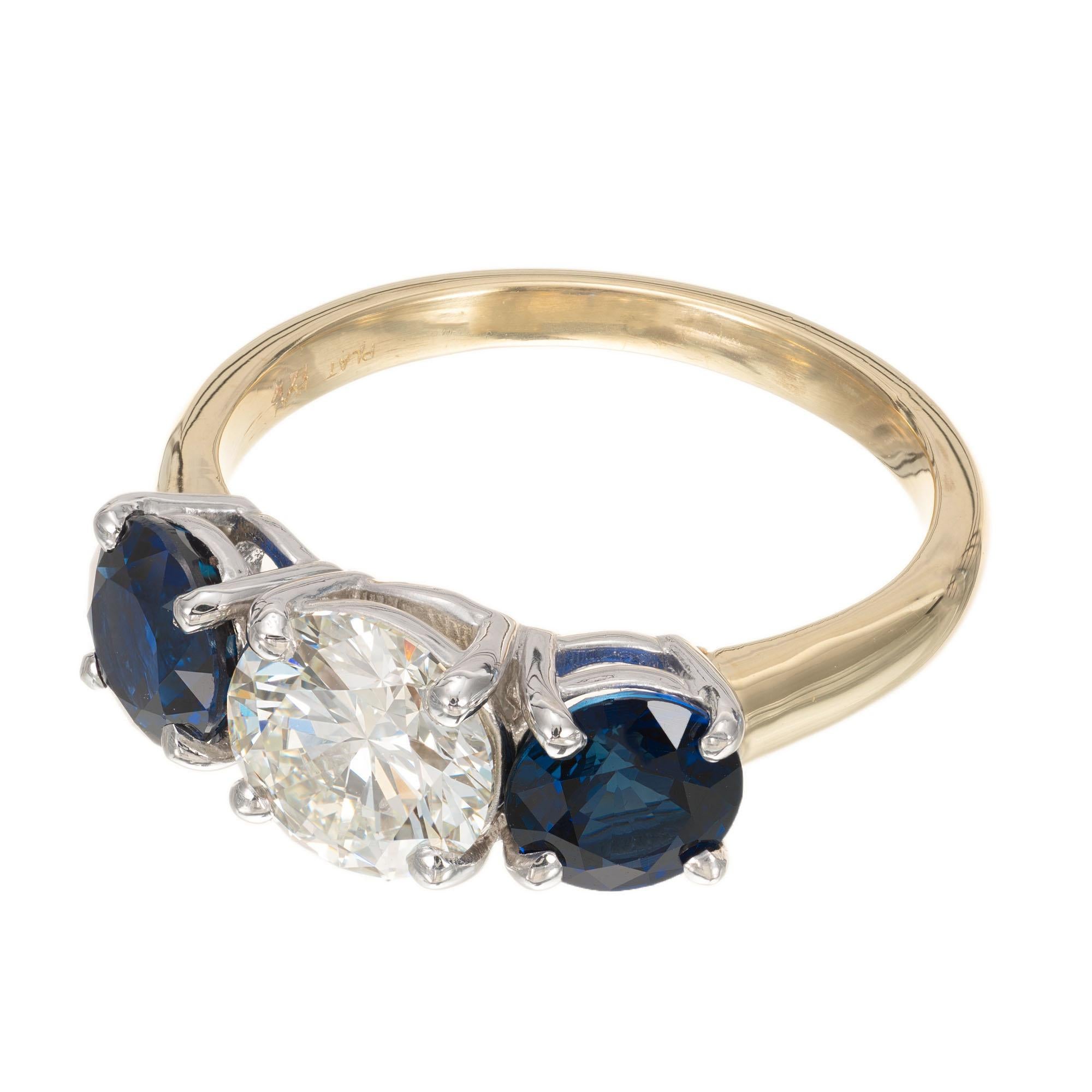 Round Cut Peter Suchy GIA 3.31 Carat Diamond Sapphire Gold Platinum Engagement Ring