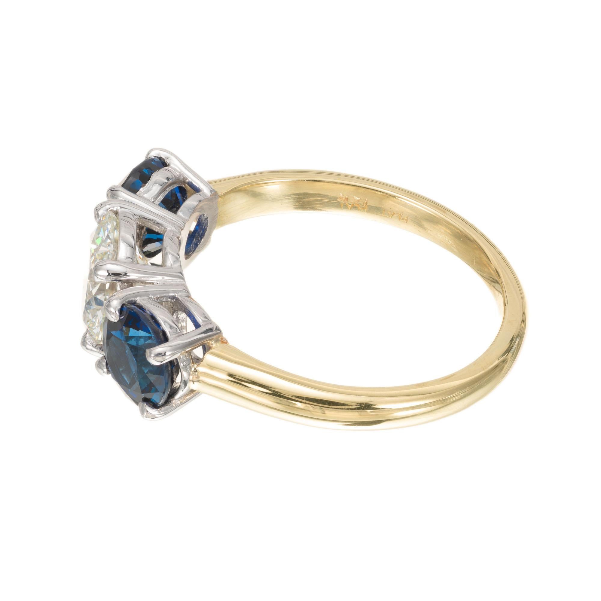 Peter Suchy GIA 3.31 Carat Diamond Sapphire Gold Platinum Engagement Ring In New Condition In Stamford, CT