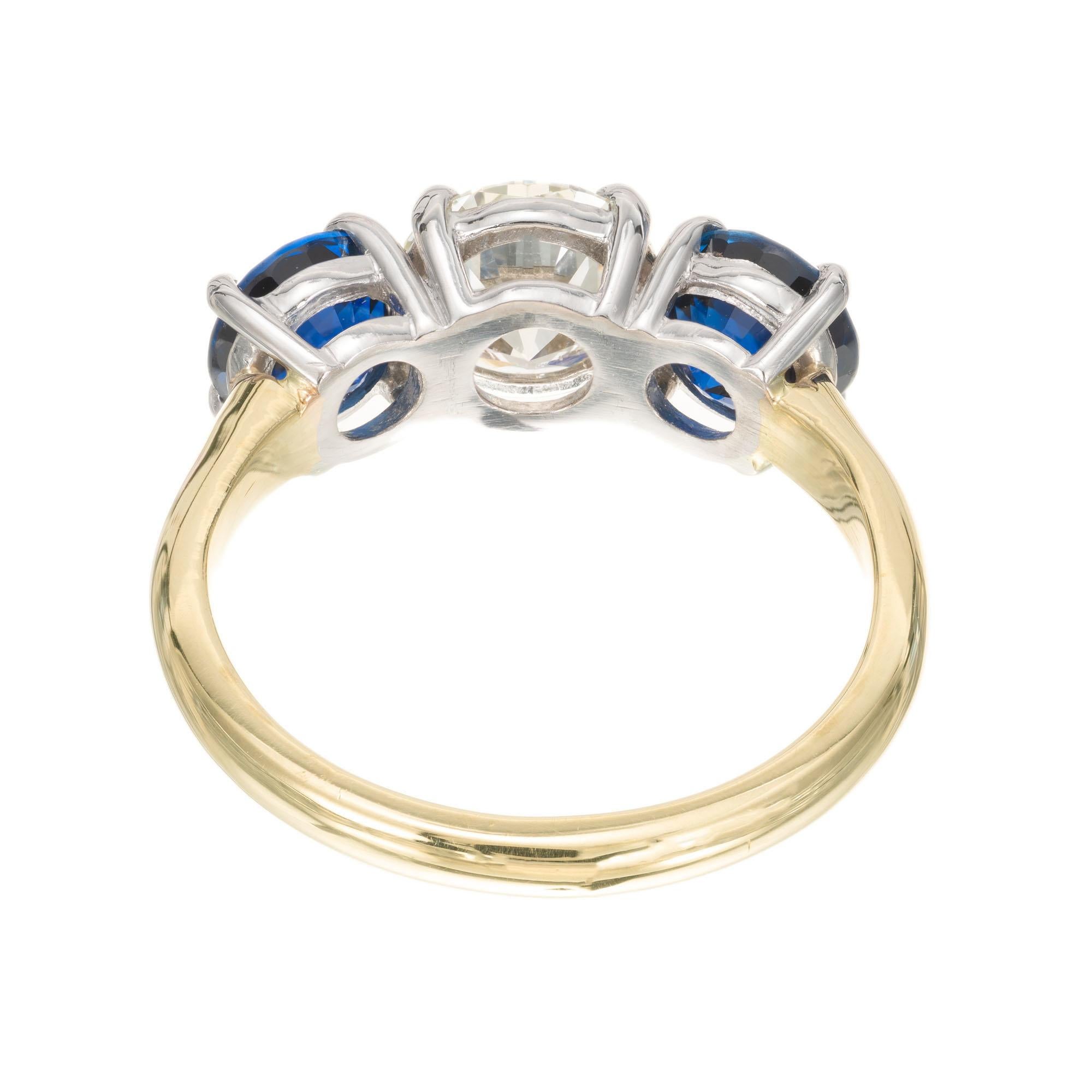 Women's Peter Suchy GIA 3.31 Carat Diamond Sapphire Gold Platinum Engagement Ring
