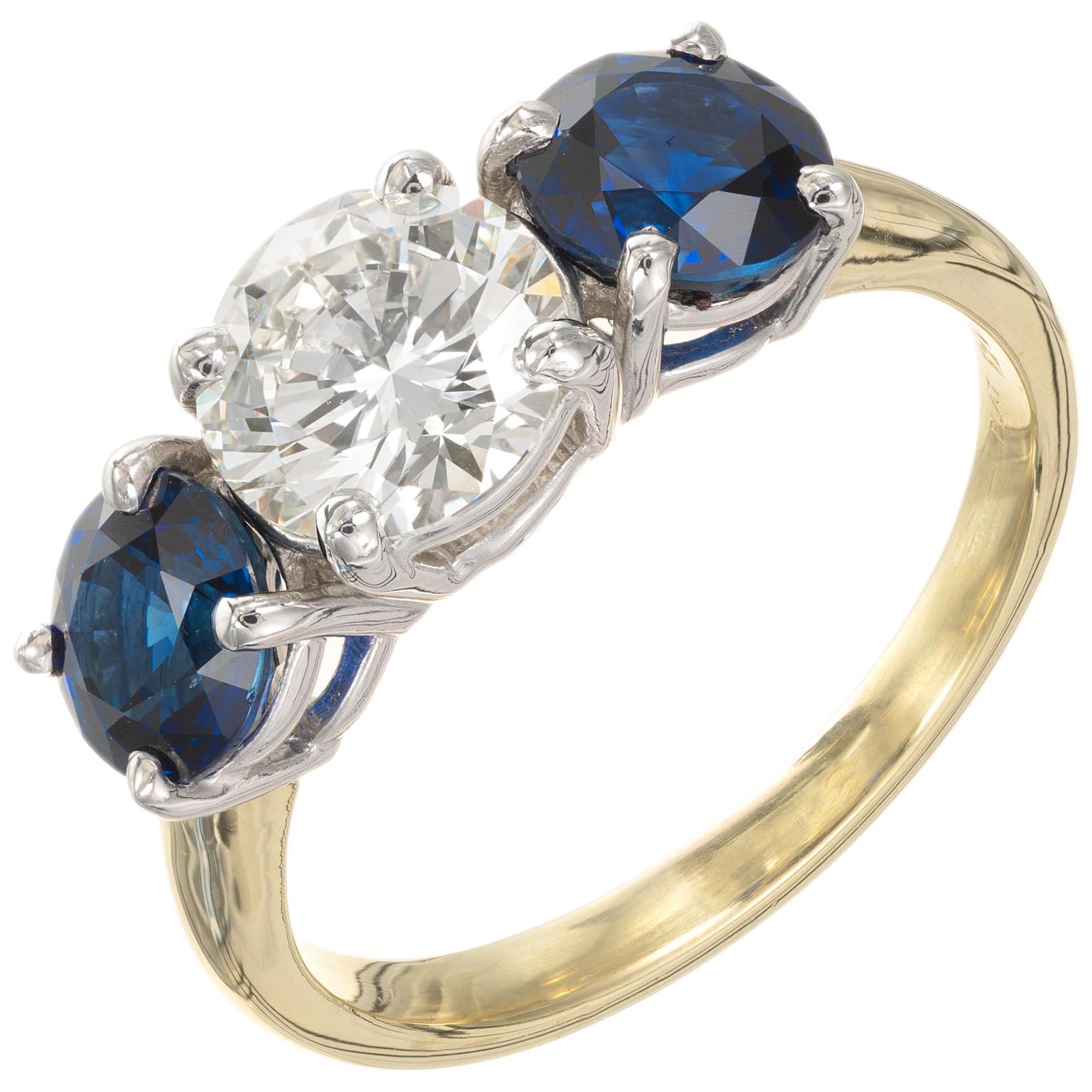 Peter Suchy GIA 3.31 Carat Diamond Sapphire Gold Platinum Engagement Ring