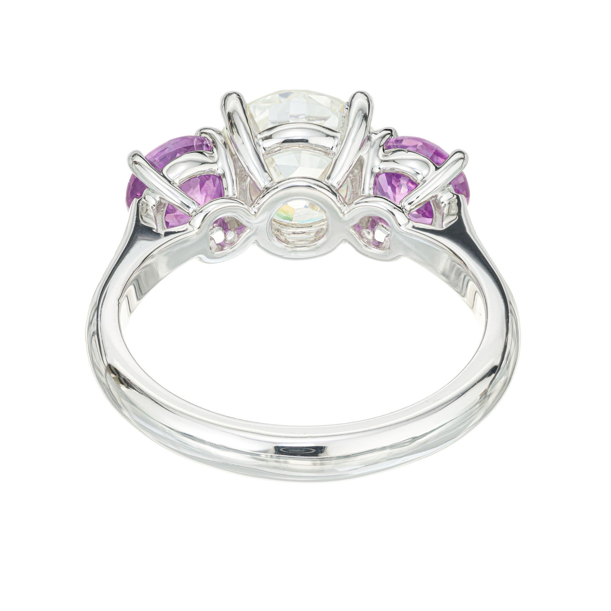 Women's Peter Suchy GIA 3.52 Carat Diamond Sapphire Platinum Three-Stone Engagement Ring For Sale