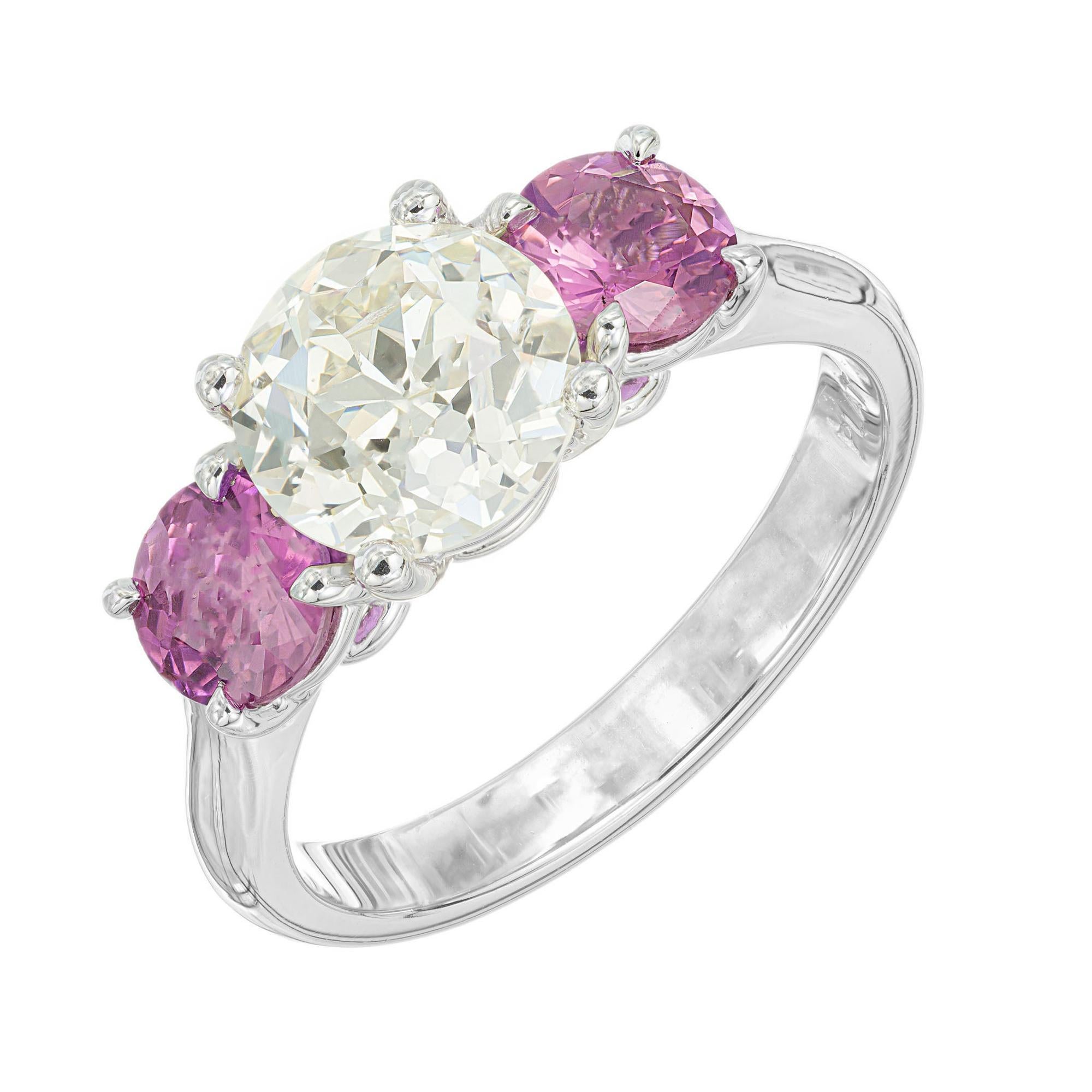 Peter Suchy GIA 3.52 Carat Diamond Sapphire Platinum Three-Stone Engagement Ring