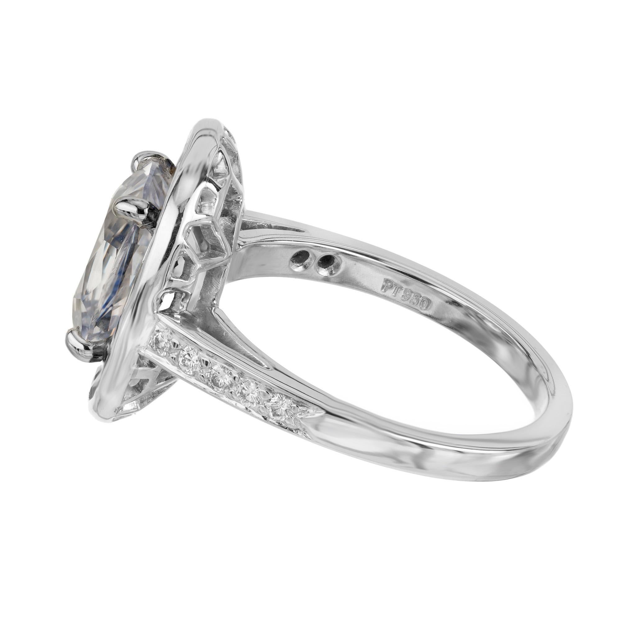 Women's Peter Suchy GIA 3.73 Carat White Oval Sapphire Diamond Platinum Engagement Ring For Sale