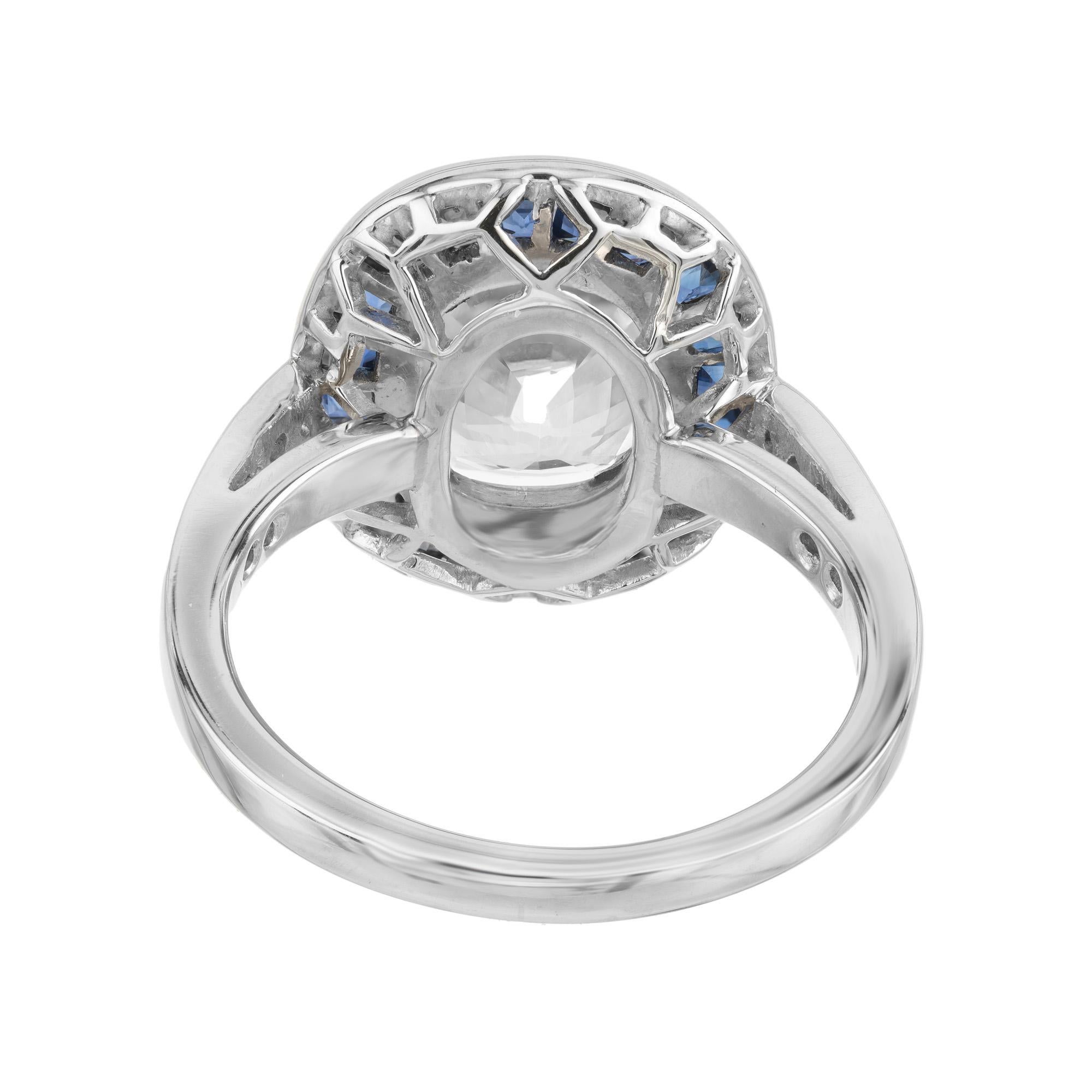 Peter Suchy GIA 3.73 Carat White Oval Sapphire Diamond Platinum Engagement Ring For Sale 1